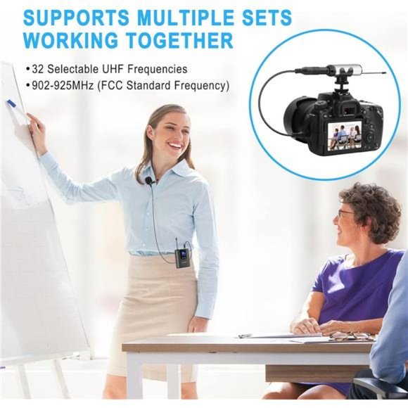 Wireless w/ Dual Headset Microphones/Lavalier Lapel Mics & Bodypack Transmitter - Picture 3 of 7